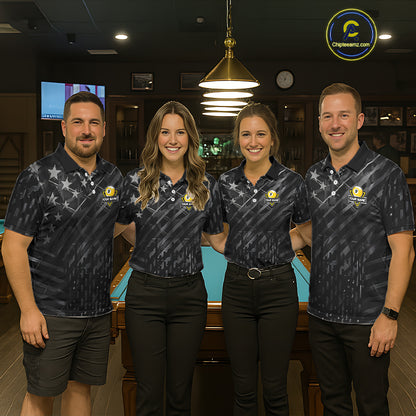 Black US Flag 9 Ball Fire Billiard Shirt For Women Custom Pool Team Billiard Jersey Polo & 1/4 Zip TDM5461