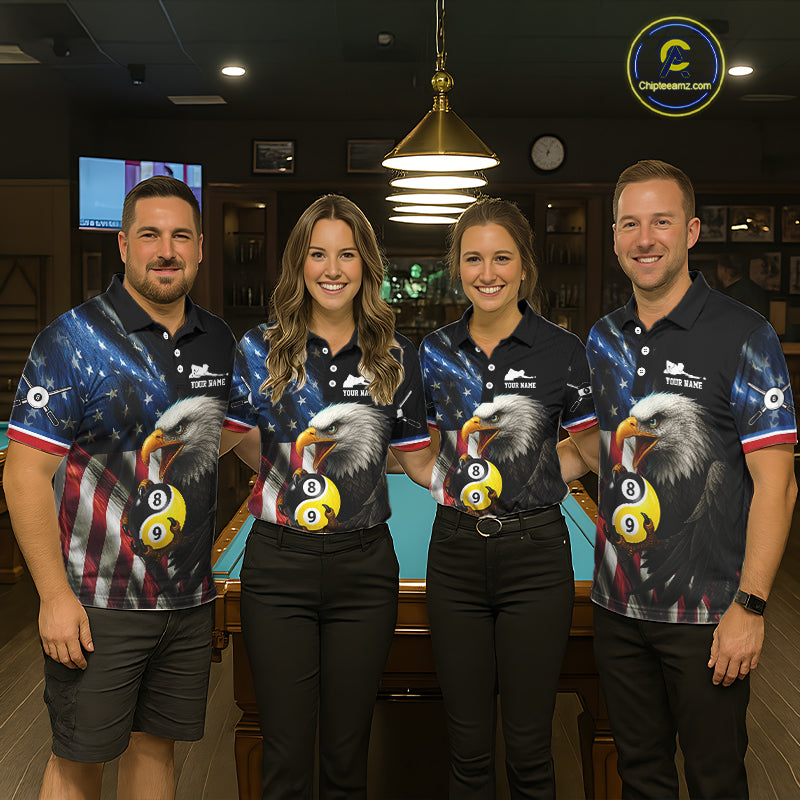American Flag Yin-Yang 8&9 Ball Eagle Billiard Shirt For Men Custom Patriotic Billiard Team Jersey TDM5465
