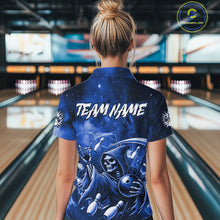 Load image into Gallery viewer, Funny Blue Grim Reaper Galaxy Bowling Shirt For Women Custom Bowling Team Jersey Polo &amp; 1/4 Zip TDM6079