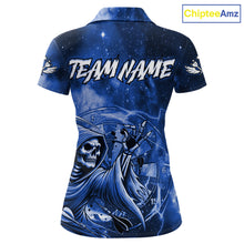 Load image into Gallery viewer, Blue Grim Reaper Galaxy Dart Shirt For Women Custom Darts Jersey Pocket Option TDM6082