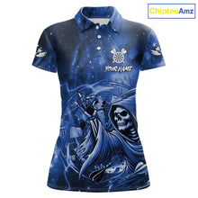 Load image into Gallery viewer, Blue Grim Reaper Galaxy Dart Shirt For Women Custom Darts Jersey Pocket Option TDM6082