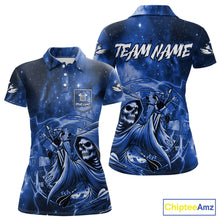 Load image into Gallery viewer, Blue Grim Reaper Galaxy Dart Shirt For Women Custom Darts Jersey Pocket Option TDM6082