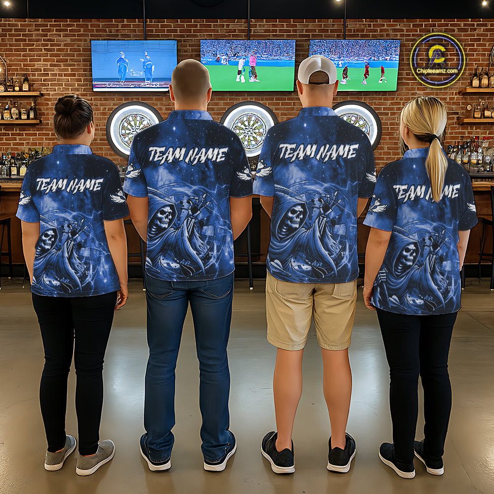 Blue Grim Reaper Galaxy Dart Shirt For Men Custom Darts Jersey Pocket Option TDM6082