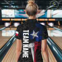 Load image into Gallery viewer, Personalized Texas Flag Smoke Bowling Shirt For Women, Patriotic Bowling Team Jersey Polo &amp; 1/4 Zip TDM6088