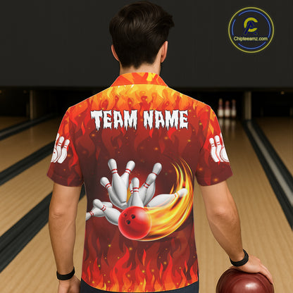 Personalized Flame Red Hawaiian Bowling Shirt For Women Custom Fire Bowling Team Jersey TDM6089