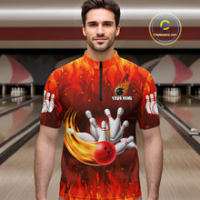 Load image into Gallery viewer, Personalized Flame Red Bowling Shirt For Men Custom Fire Bowling Team Jersey Polo &amp; 1/4 Zip TDM6089