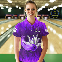 Load image into Gallery viewer, Personalized Flame Purple Bowling Shirt For Women Custom Fire Bowling Team Jersey Polo &amp; 1/4 Zip TDM6091