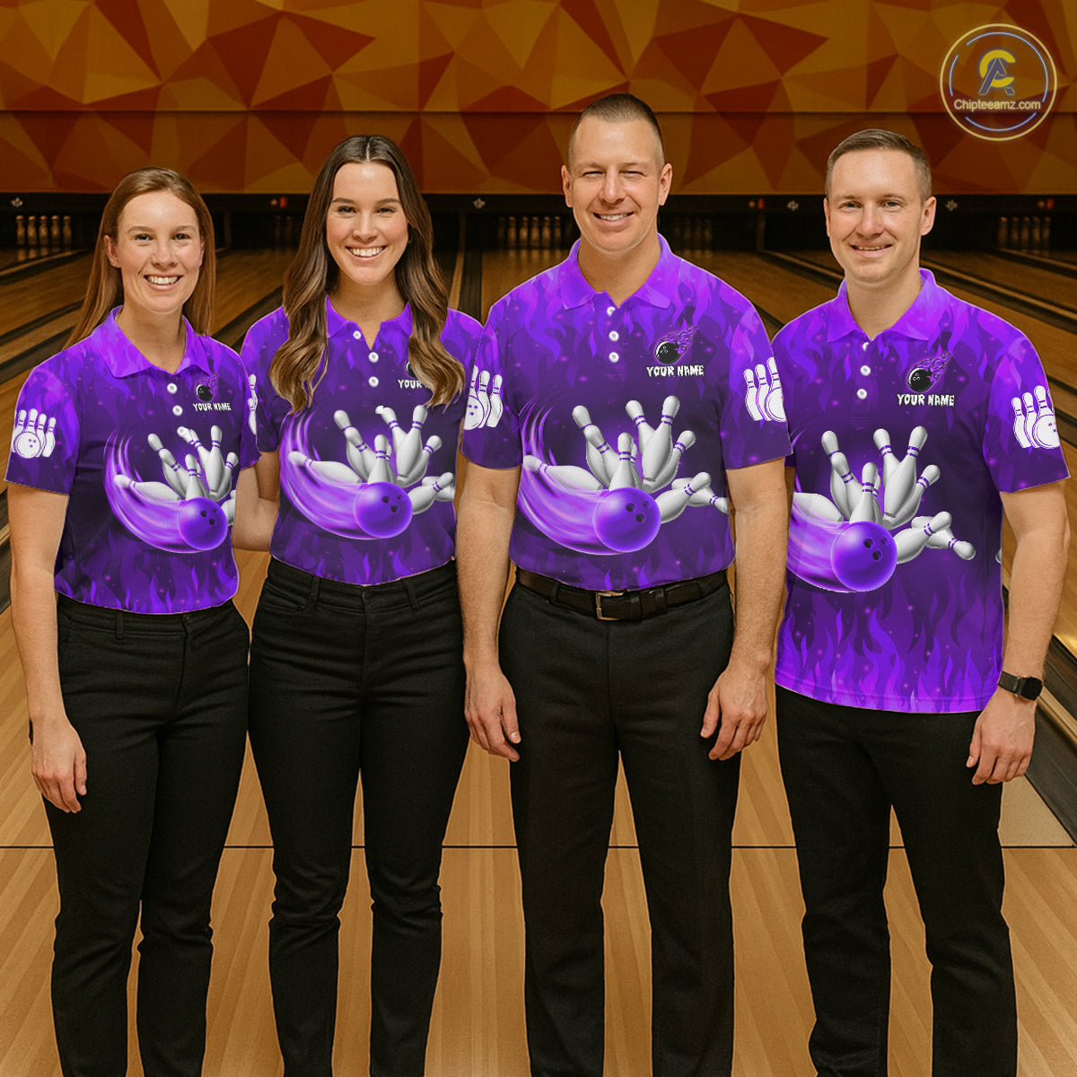 Personalized Flame Purple Bowling Shirt For Men Custom Fire Bowling Team Jersey Polo & 1/4 Zip TDM6091