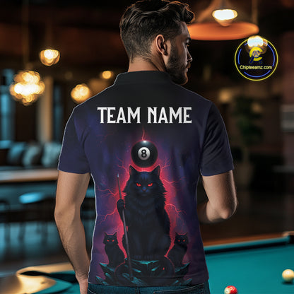 Personalized Billiard Cats Lightning 8 Ball Pool Shirt For Men, Billiard Team Jersey Polo & 1/4 Zip TDM6344