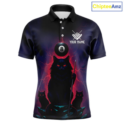 Personalized Billiard Cats Lightning 8 Ball Pool Shirt For Men, Billiard Team Jersey Polo & 1/4 Zip TDM6344
