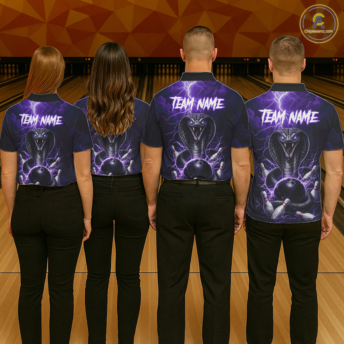 Custom Purple Lightning Cobra Snake Bowling Shirt For Women, Bowling Team Jersey Polo & 1/4 Zip TDM6351