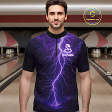 Load image into Gallery viewer, Custom Purple Lightning Cobra Snake Bowling Shirt For Men, Bowling Team Jersey Polo &amp; 1/4 Zip TDM6351