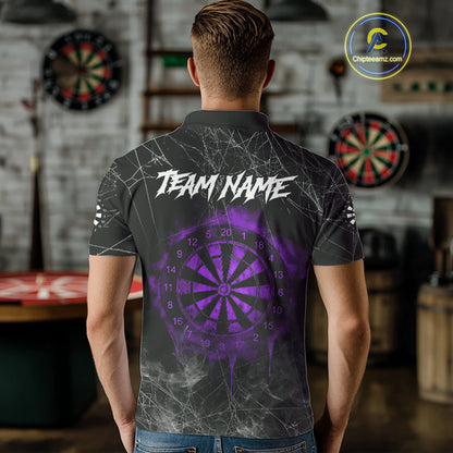Black And Purple Smoke Grim Reaper Funny Dart Shirts For Men Custom Dart Jerseys, Darts Clothing TDM4006