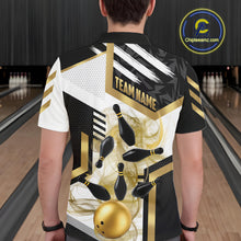 Load image into Gallery viewer, Custom Smoke Bowling Pins Polo &amp; Quarter Zip Shirt For Men, Bowling League Team Jersey |Gold TDM6521