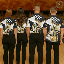 Load image into Gallery viewer, Custom Smoke Bowling Pins Polo &amp; Quarter Zip Shirt For Women, Bowling League Team Jersey |Gold TDM6521