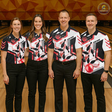 Load image into Gallery viewer, Custom Smoke Bowling Pins Polo &amp; Quarter Zip Shirt For Men, Bowling League Team Jersey |Red TDM6523