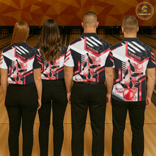 Load image into Gallery viewer, Custom Smoke Bowling Pins Polo &amp; Quarter Zip Shirt For Men, Bowling League Team Jersey |Red TDM6523