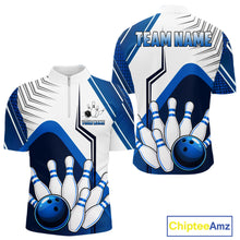 Load image into Gallery viewer, Custom White And Blue Bowling Ball Polo &amp; Quarter Zip For Men, Bowling Team Shirts, Bowling Jersey TDM6525