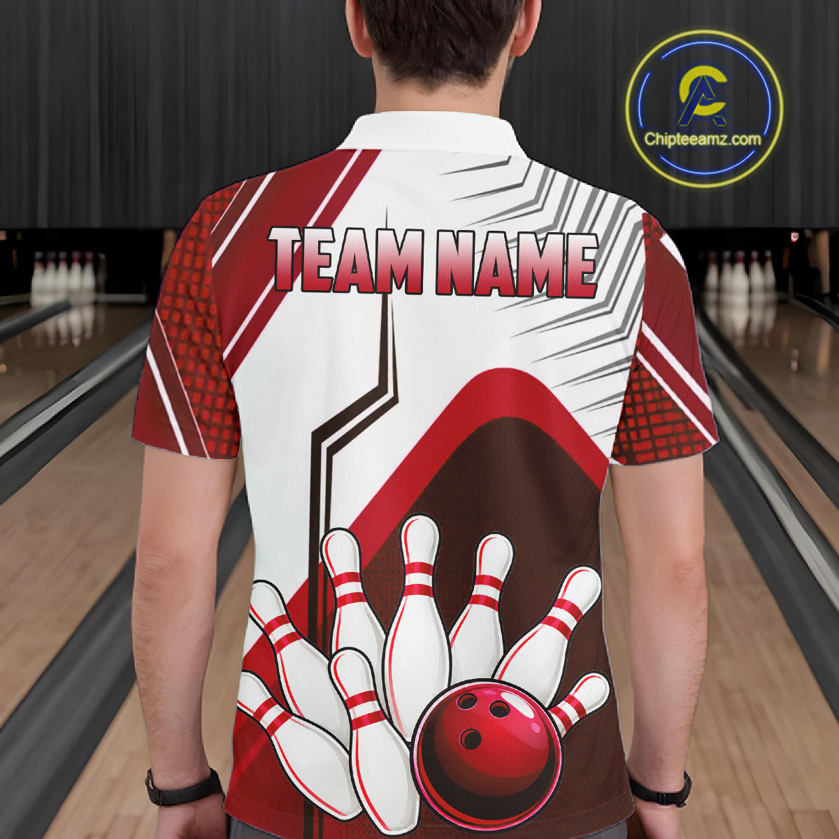 Custom White And Red Bowling Ball Polo & Quarter Zip For Men, Bowling Team Shirts, Bowling Jersey TDM6526