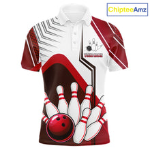 Load image into Gallery viewer, Custom White And Red Bowling Ball Polo &amp; Quarter Zip For Men, Bowling Team Shirts, Bowling Jersey TDM6526