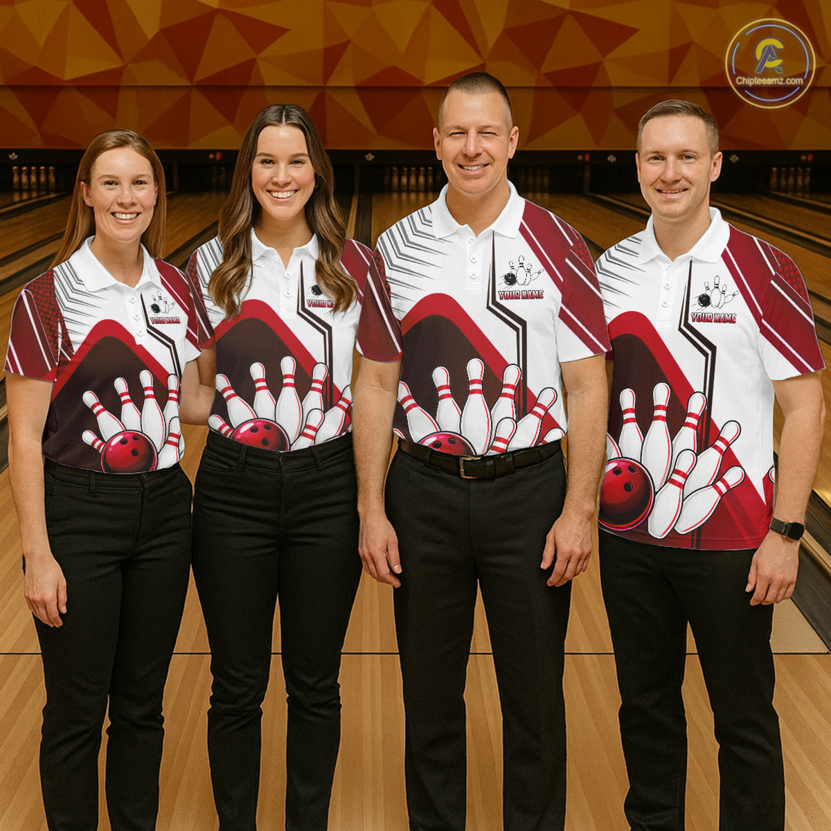 Custom White And Red Bowling Ball Polo & Quarter Zip For Women, Bowling Team Shirts, Bowling Jersey TDM6526
