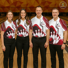Load image into Gallery viewer, Custom White And Red Bowling Ball Polo &amp; Quarter Zip For Men, Bowling Team Shirts, Bowling Jersey TDM6526