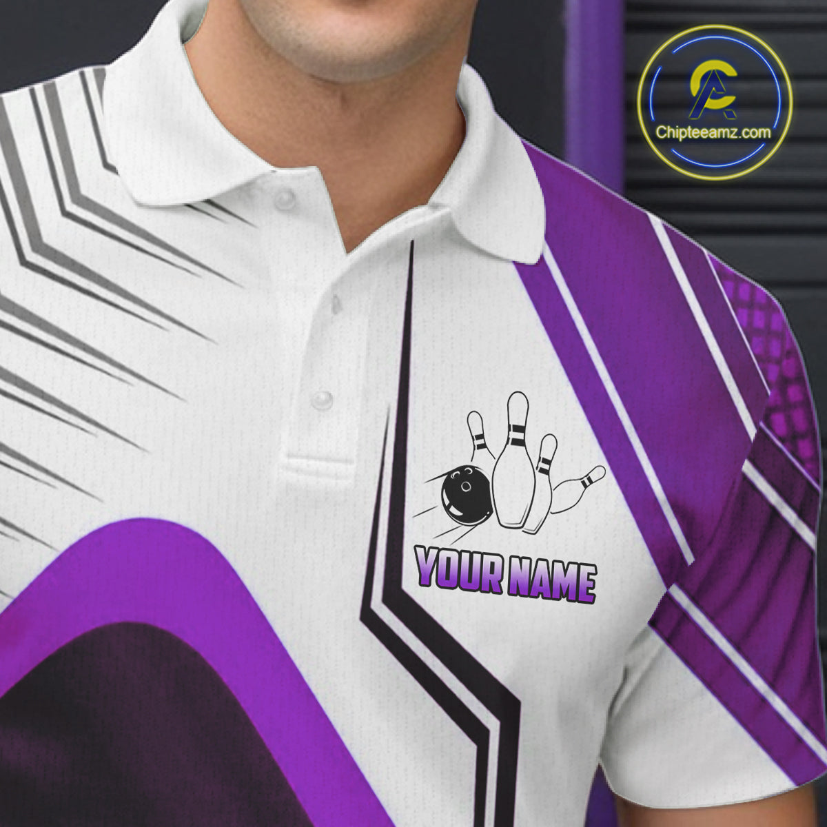 Custom White And Purple Bowling Ball Polo & Quarter Zip For Men, Bowling Team Shirt, Bowling Jersey TDM6527