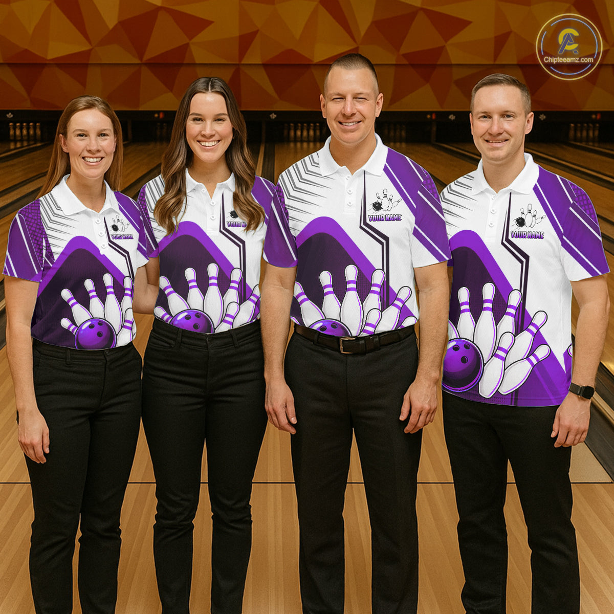Custom White And Purple Bowling Ball Polo & Quarter Zip For Men, Bowling Team Shirt, Bowling Jersey TDM6527