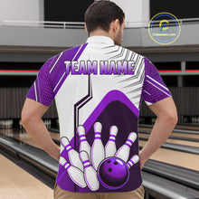 Load image into Gallery viewer, Custom White And Purple Bowling Ball Polo &amp; Quarter Zip For Men, Bowling Team Shirt, Bowling Jersey TDM6527