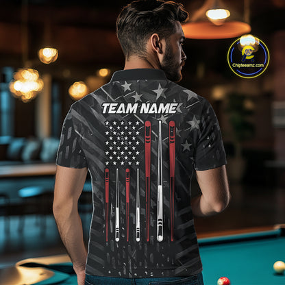 Custom Black US Flag Billiard Shirt For Men Custom Patriotic Billiard Team Jersey Polo & 1/4 Zip TDM6530