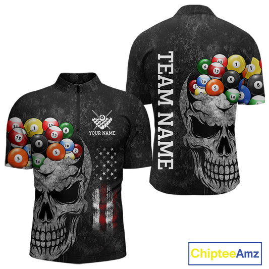 Personalized Grunge Skull Billiard Shirt For Men Custom Patriotic American Flag Pool Team Jerseys TDM4196