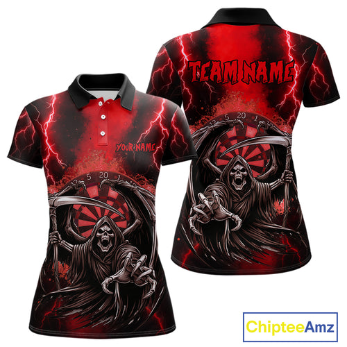 Personalized Red Grim Reaper Thunder Lightning Darts Shirt For Women, 3D Darts Team Jerseys TDM4588