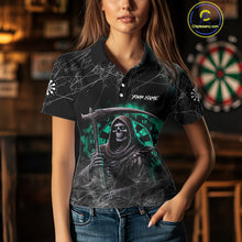 Load image into Gallery viewer, Black And Turquoise Smoke Grim Reaper Dart Shirts For Women Custom Halloween Darts Jersey Outfit TDM4590
