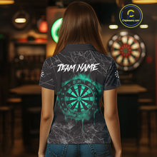 Load image into Gallery viewer, Black And Turquoise Smoke Grim Reaper Dart Shirts For Women Custom Halloween Darts Jersey Outfit TDM4590