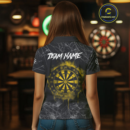 Black And Yellow Smoke Grim Reaper Dart Shirts For Women Custom Halloween Darts Jersey Outfit TDM4591