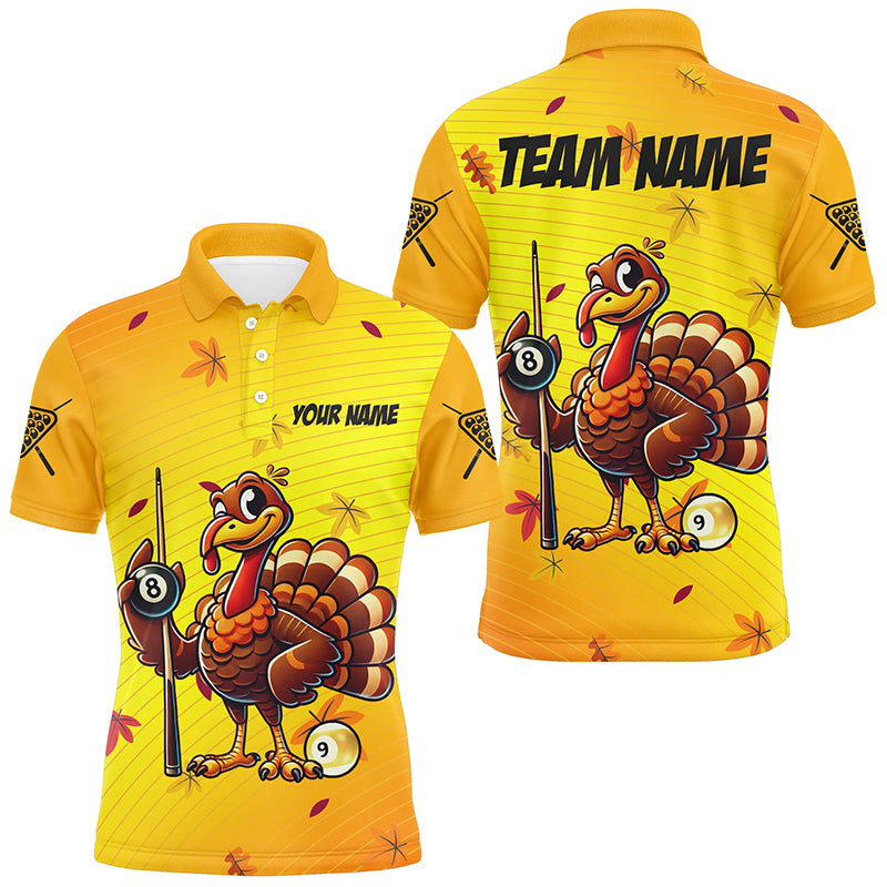 Yellow Funny Turkey Men Billiard Shirts Custom Thanksgiving Shirt For Pool Lover, Billiard Jerseys TDM2753