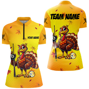 Yellow Funny Turkey Women Billiard Shirts Custom Thanksgiving Shirt For Pool Lover, Billiard Jerseys TDM2753