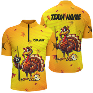 Yellow Funny Turkey Men Billiard Shirts Custom Thanksgiving Shirt For Pool Lover, Billiard Jerseys TDM2753