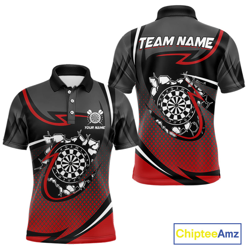 Funny Crack Dartboard Red Darts Polo & Quarter Zip Custom Darts Shirt For Men Darts Team Jersey TDM5006