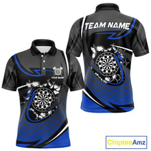 Load image into Gallery viewer, Funny Crack Dartboard Blue Darts Polo &amp; Quarter Zip Custom Darts Shirt For Men Darts Team Jersey TDM5007