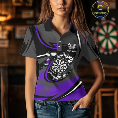 Funny Crack Dartboard Purple Darts Polo & Quarter Zip Custom Darts Shirt For Women Darts Team Jersey TDM5008