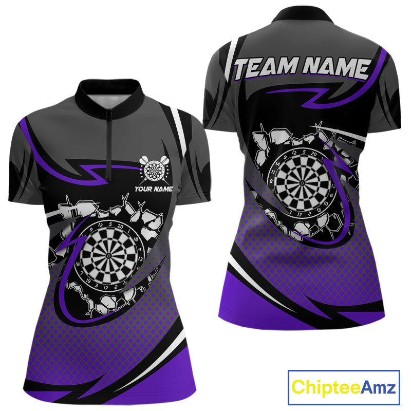 Funny Crack Dartboard Purple Darts Polo & Quarter Zip Custom Darts Shirt For Women Darts Team Jersey TDM5008