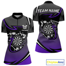 Load image into Gallery viewer, Funny Crack Dartboard Purple Darts Polo &amp; Quarter Zip Custom Darts Shirt For Women Darts Team Jersey TDM5008