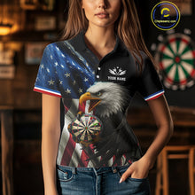 Load image into Gallery viewer, American Flag Eagle Darts Shirt For Women Custom Patriotic Darts Jersey Team Polo &amp; Quarter Zip TDM5012
