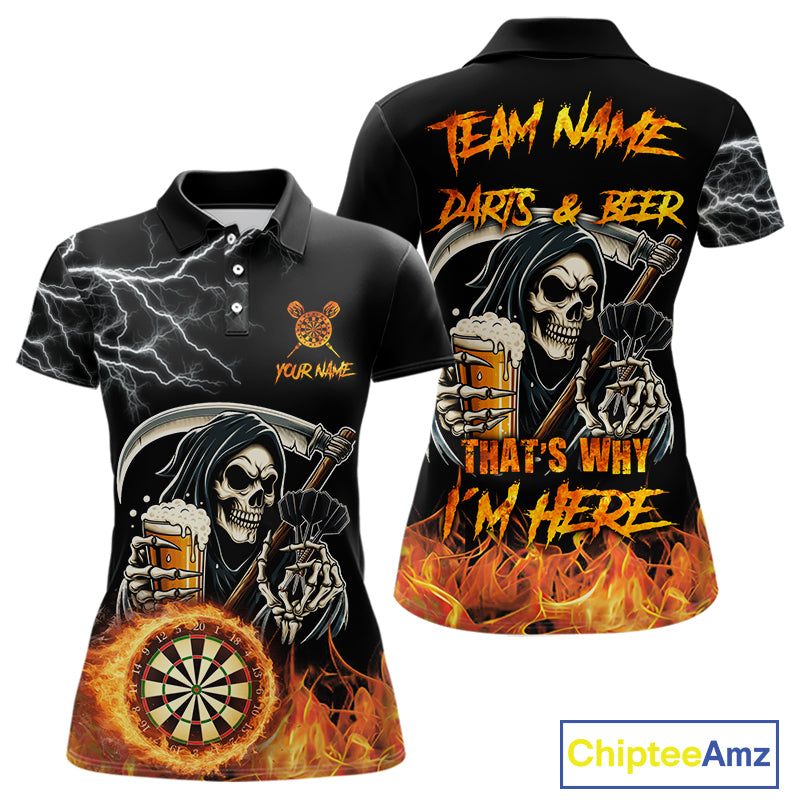 Personalized Grim Reaper Darts And Beer Flame Darts Shirt For Women Custom Funny Darts Team Jersey TDM5015