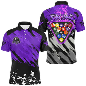 Personalized Purple Billiard Ball 8 Burning Rack Polo & Quarter-Zip Shirt For Men, Billiard Jerseys TDM3004