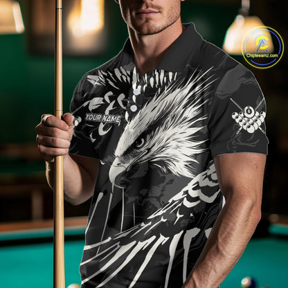 Custom White And Black 8 Ball Pool Eagle Paint Billiard Shirts For Men Team League Billiard Jersey TDM5473