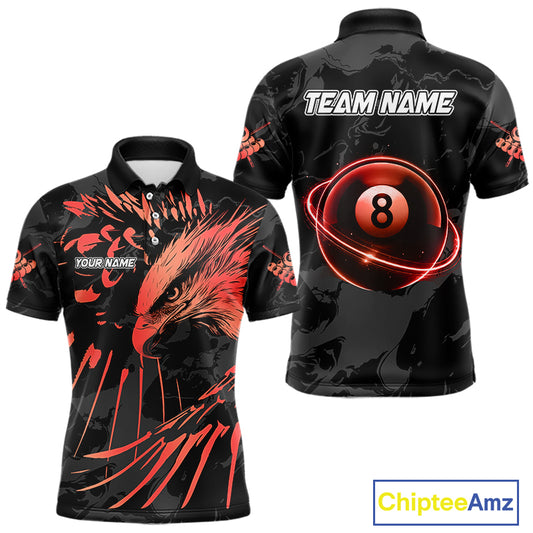 Custom Red And Black 8 Ball Pool Eagle Paint Billiard Shirts For Men Team League Billiard Jersey TDM5474