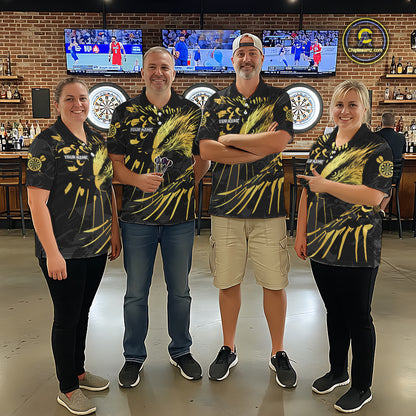 Black And Gold Custom Eagle Paint Darts Shirt For Men, Darts League Jersey Team Polo & 1/4 Zip TDM5475
