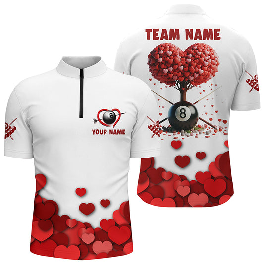Valentine 8 Ball Pool With Red Hearts Tree Men Quarter-Zip, Custom Valentines Sport Shirts TDM0923